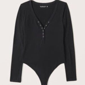 Abercrombie Long-Sleeve Luxe Cozy Henley Bodysuit Black Size Medium
